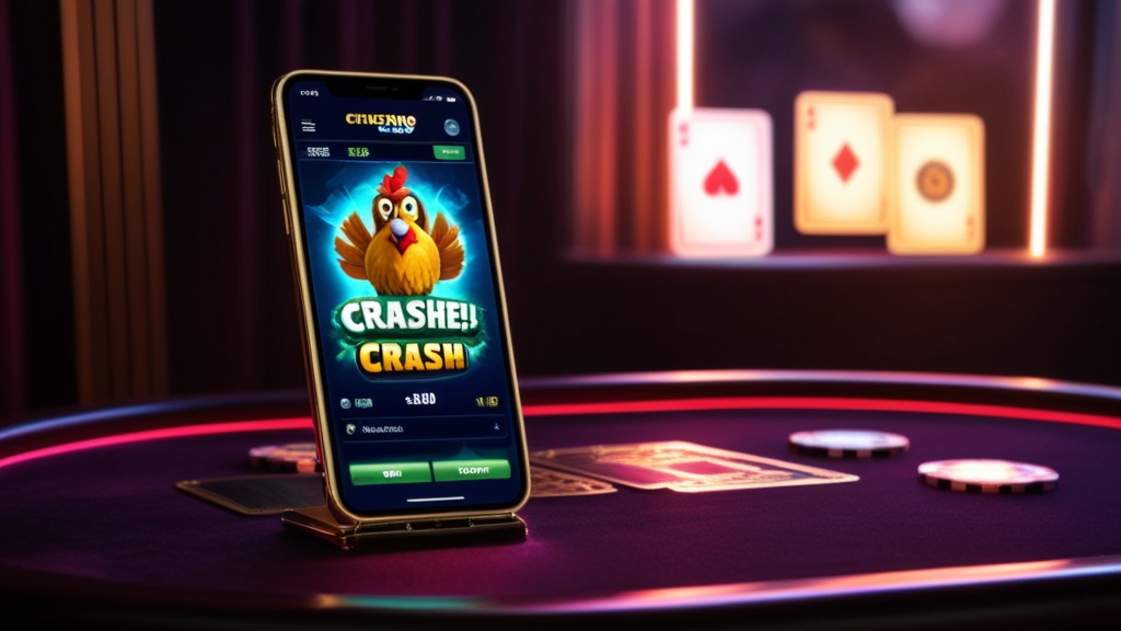 Smartfon z mobilną wersją Chicken Road na ciemnym casino tle